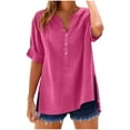 thumbnail image 1 of Plebaso Womens Casual Shirts Button V Neck Short Sleeve Shirts Loose Pullover Summer Lightweight Blouses, 1 of 7