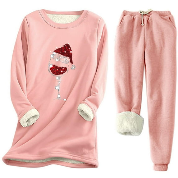Plebaso Womens Christmas Pajama Sets 2 Pieces Pjs Set Plush Long Sleeve and Pants Matching Loungewear