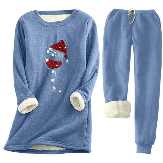 Plebaso Womens Christmas Pajama Sets 2 Pieces Pjs Set Plush Long Sleeve and Pants Matching Loungewear