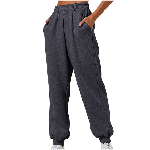 Plebaso Womens Cinch Bottom Sweatpants with Pockets Solid Color Printed High Waist Baggy Running Jogger Pants