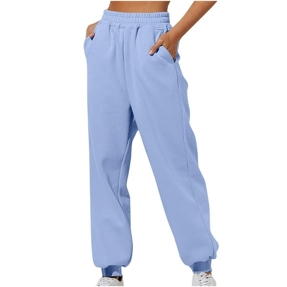 Plebaso Womens Cinch Bottom Sweatpants with Pockets Solid Color Printed High Waist Baggy Running Jogger Pants