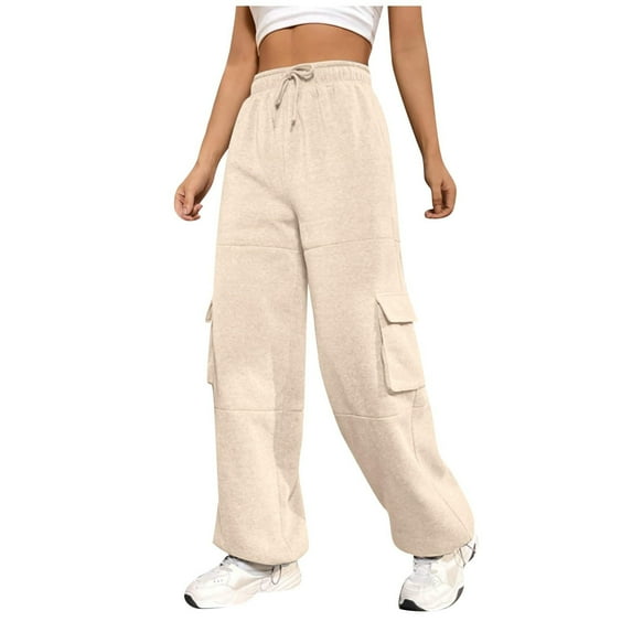 Plebaso Womens Cinch Bottom Sweatpants with Pockets Spring Fall Baggy Elastic Waist Jogger Pants Ladies Casual Long Trousers