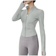 thumbnail image 1 of Plebaso Womens Cropped Workout Jacket Zip up Stretch Lightweight Athletic Running Tops with Thumb Holes, 1 of 3