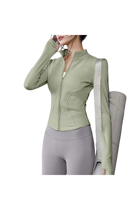 Womens Cropped Workout Jacket Zip up Stretch Lightweight Athletic Running Tops with Thumb Holes