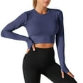 thumbnail image 1 of Plebaso Womens Cropped Workout Tops Long Sleeve Athletic Tops UPF 50+ Sun Protection Shirts with Thumb Holes, 1 of 3