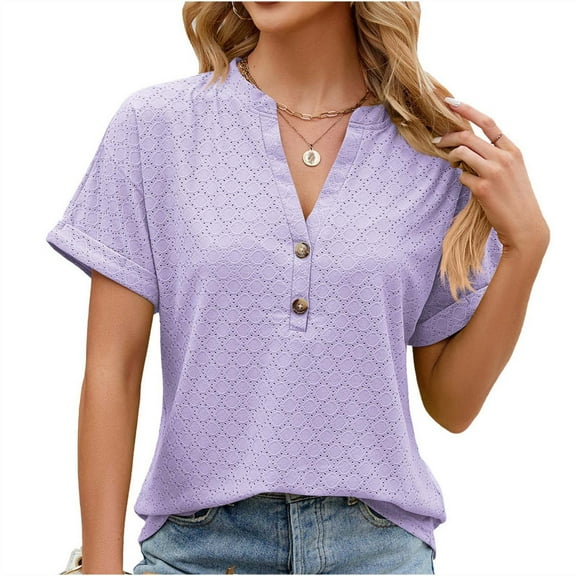 Plebaso Womens Dressy Casual Blouses V Neck Short Sleeve Shirts Business Casual Tunics Office Work Clothes