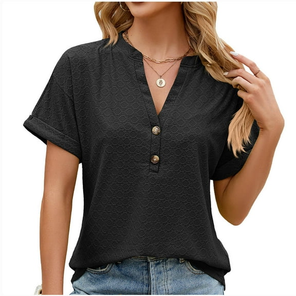 Plebaso Womens Dressy Casual Blouses V Neck Short Sleeve Shirts Business Casual Tunics Office Work Clothes