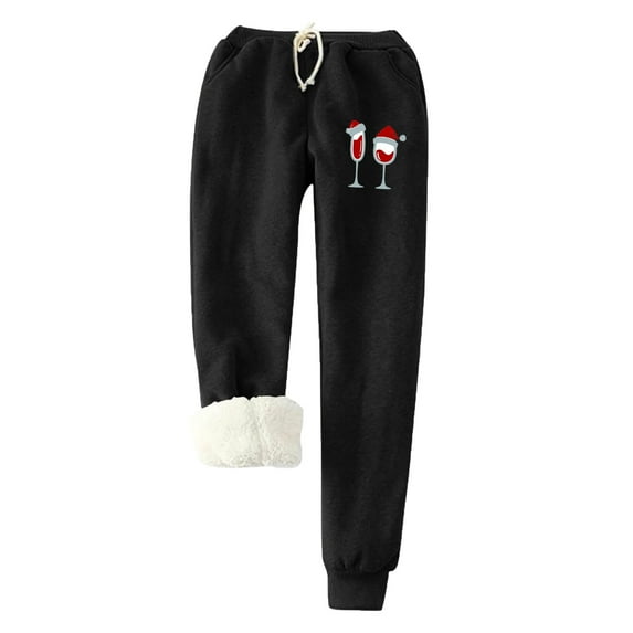 Plebaso Womens Fleece Fall Winter Leggings Printed Elastic Waist Keep Warm Long Pants Ladies Full Length Sweatpants