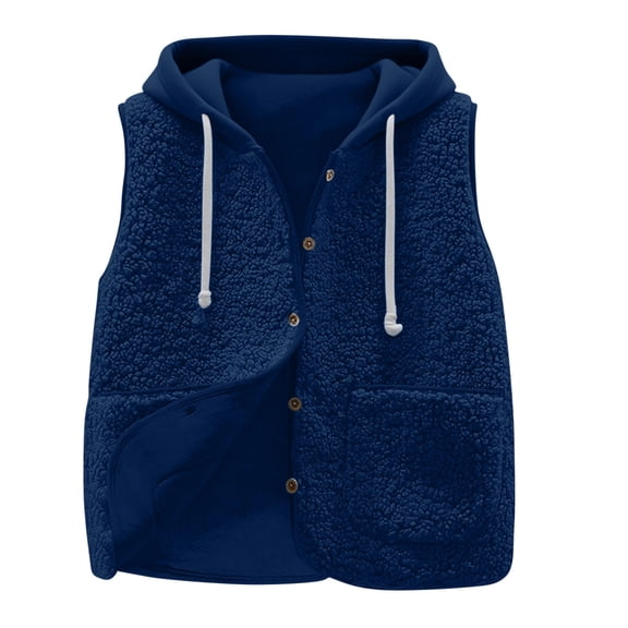 Plebaso Womens Fleece Hooded Vest Sleeveless Sherpa Hoodies Button down Drawstring Outerwear for Women