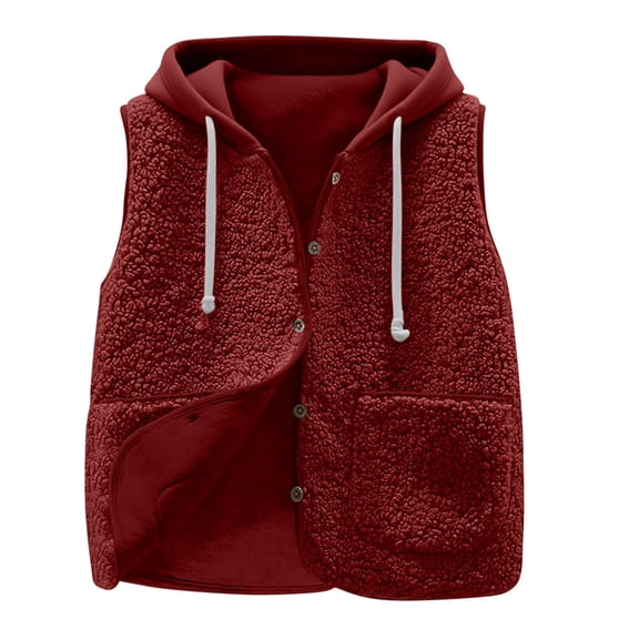 Plebaso Womens Fleece Hooded Vest Sleeveless Sherpa Hoodies Button down Drawstring Outerwear for Women