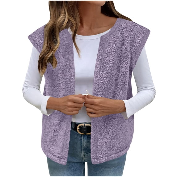 Plebaso Womens Fuzzy Fleece Vest Sleeveless Open Front Sherpa Jacket Comfy Lightweight Casual Outerwear