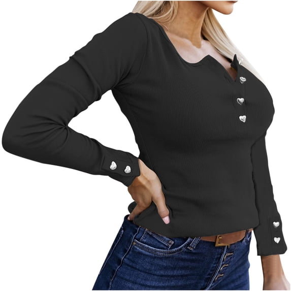 Plebaso Womens Going out Tops Ribbed Long Sleeve Shirts V Neck Trendy Tops Fall Winter Clothes
