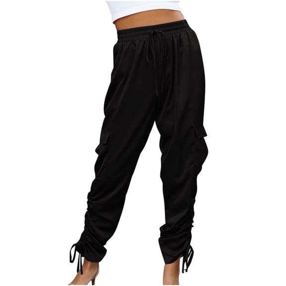 Plebaso Womens Jogger Pants Solid Color Elastic Waist Side Drawstring Cinch Bottom Sweatpants Ladies Casual Loose Trousers