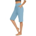 thumbnail image 1 of Plebaso Womens Knee Length Yoga Shorts with Pockets High Waisted Summer Lounge Short Pants for Women, 1 of 7