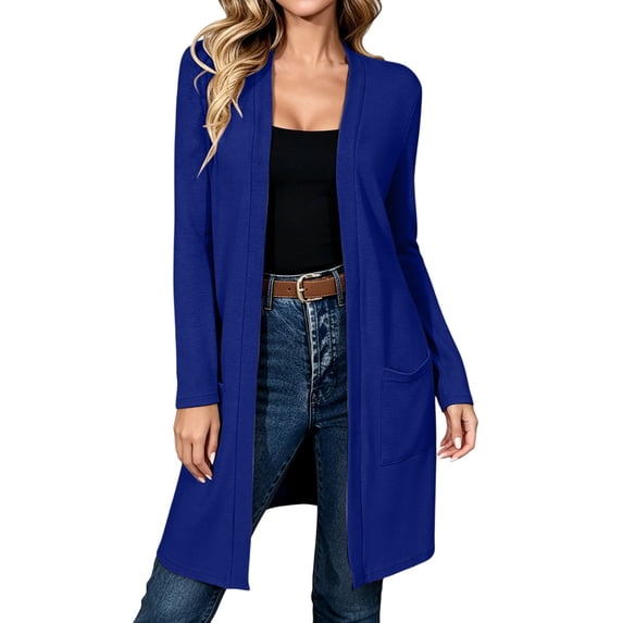 Plebaso Womens Long Cardigan Casual Open Front Long Sleeve Loose Lightweight Jacket Outwear with Pockets
