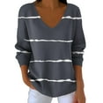 thumbnail image 1 of Plebaso Womens Oversized Tops V Neck Long Sleeve Pullover Tops for Women Striped Casual Loose Shirts, 1 of 6