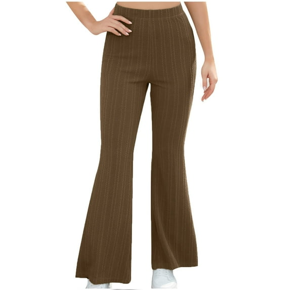Plebaso Womens Pants Loose Elastic Waist Striped Solid Color Slightly Pants Ladies Casual Sports Jogger Pants