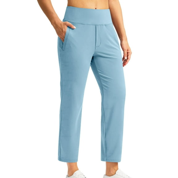 Plebaso Womens Pants Stretch Ankle Length Lounge Pants with Pockets Casual High Waist Workout Yoga Pants