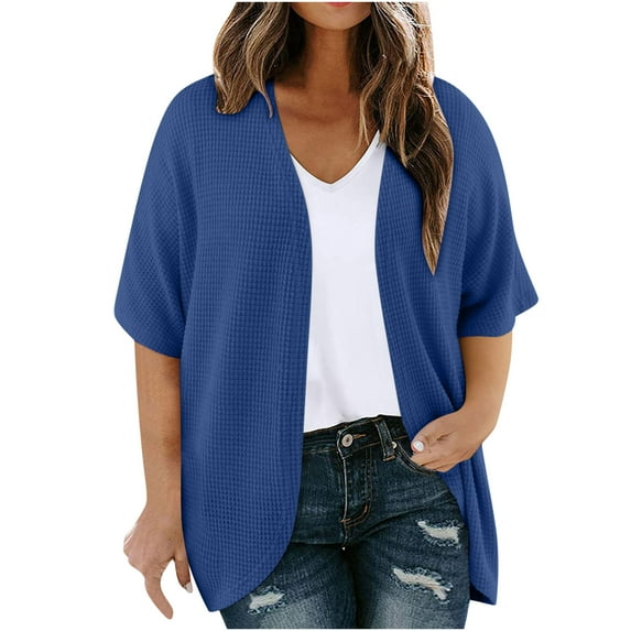 Plebaso Womens Plus Size Cardigan Short Sleeve Summer Cardigans Open Front Casual Blouses with Pockets
