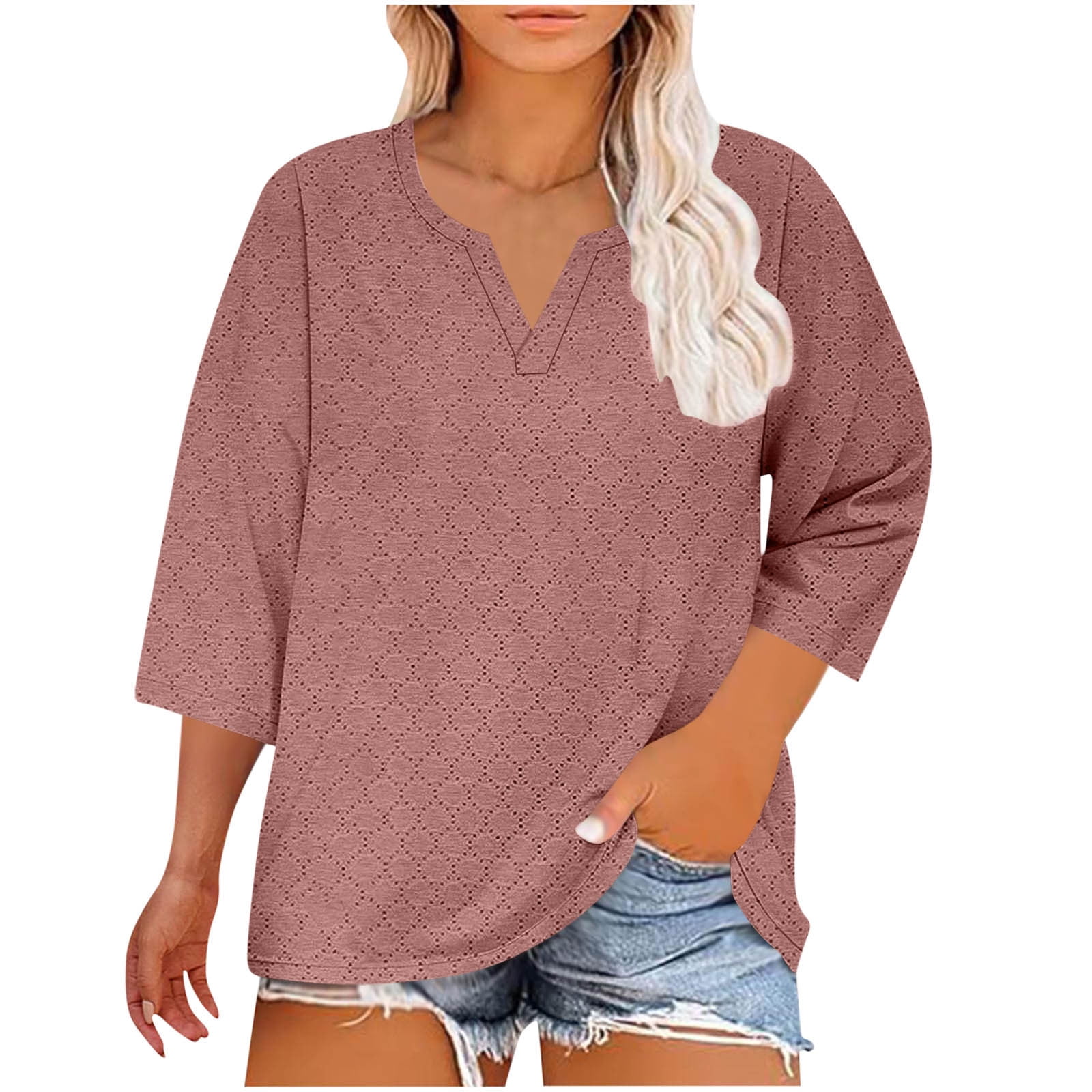 Rapbin Women's Plus Size 3/4 Sleeve Tunic Top - V Neck Loose Fit Blouse In 1X-5X Sizes