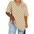 thumbnail image 1 of Plebaso Womens Plus Size Tops Short Sleeve Polka Dot Print Basic V Neck Tee Summer Graphic Tee for Women, 1 of 5