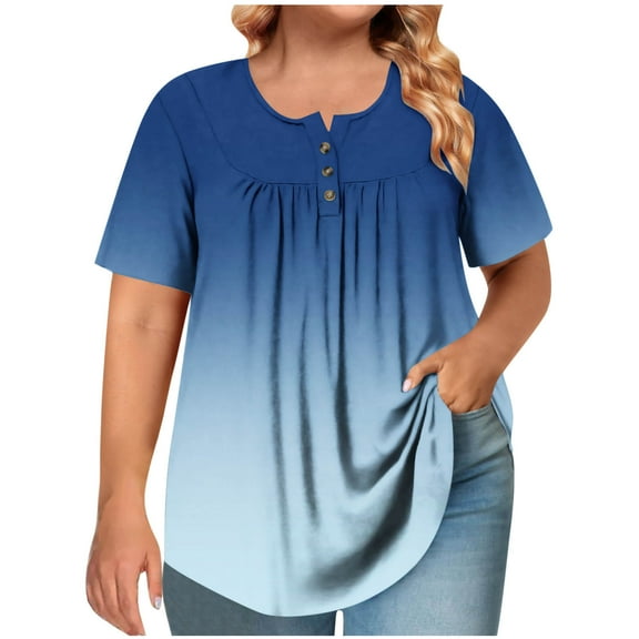 Plebaso Womens Plus Size Tops Summer Short Sleeve Tunic Top Oversized Shirts Casual Dressy Blouses