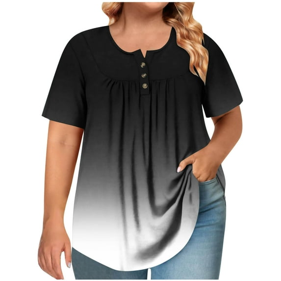 Plebaso Womens Plus Size Tops Summer Short Sleeve Tunic Top Oversized Shirts Casual Dressy Blouses
