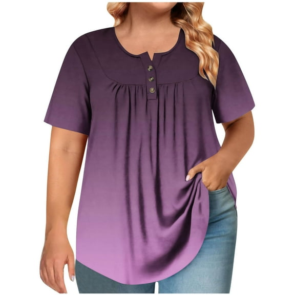 Plebaso Womens Plus Size Tops Summer Short Sleeve Tunic Top Oversized Shirts Casual Dressy Blouses