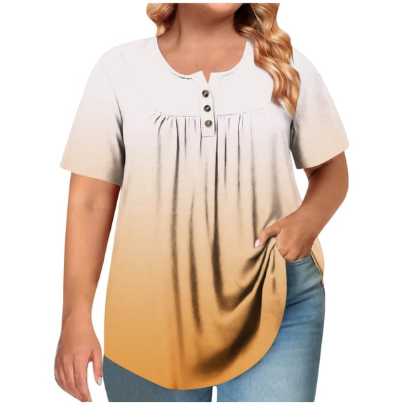 Plebaso Womens Plus Size Tops Summer Short Sleeve Tunic Top Oversized Shirts Casual Dressy Blouses