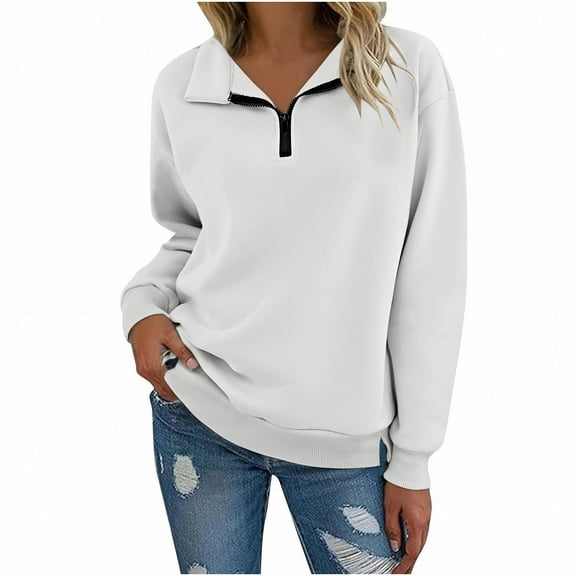 Plebaso Womens Quarter Zip Sweatshirts Long Sleeve Casual Loose Collared Pullover Tops with Side Split