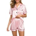 thumbnail image 1 of Plebaso Womens Satin Pajama Set 2 Piece Outfit Silk Button down Shirts and Sleep Shorts Pjs Lounge Sets, 1 of 7