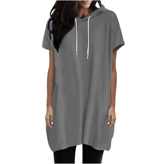 Plebaso Womens Short Sleeve Hoodie Tops Drawstring Hooded Tunics Summer Casual Lightweight Pullover for Women