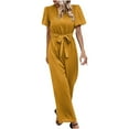 thumbnail image 1 of Plebaso Womens Short Sleeve Round Neck Jumpsuit Spring Summer Solid Color Lace-up Romper Ladies Casual Long Pants, 1 of 5