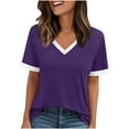 thumbnail image 1 of Plebaso Womens Short Sleeve Tops V Neck Color Block Casual Summer T-Shirts Soft Basic Tee Womens Clothes, 1 of 6