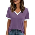 thumbnail image 1 of Plebaso Womens Short Sleeve Tops V Neck Color Block Casual Summer T-Shirts Soft Basic Tee Womens Clothes, 1 of 6