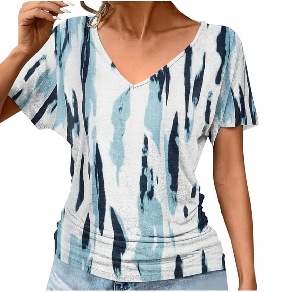 Plebaso Womens Short Sleeve Tunic Tops Casual V Neck Graphic Tee Soft Summer T-Shirts Women Clothes