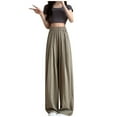 thumbnail image 1 of Plebaso Womens Silk Wide Leg Pants Loose Solid Color High Waist Drape Pants Ladies Casual Long Trousers, 1 of 5
