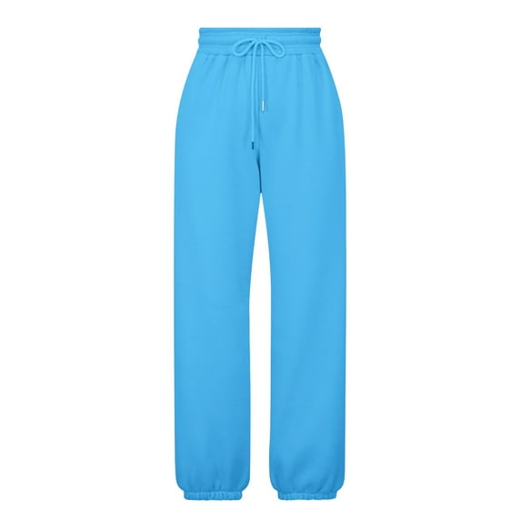 Plebaso Womens Sports Sweatpants Loose Drawstring Solid Color Straight-Leg Jogger Pants Ladies Casual Long Trousers