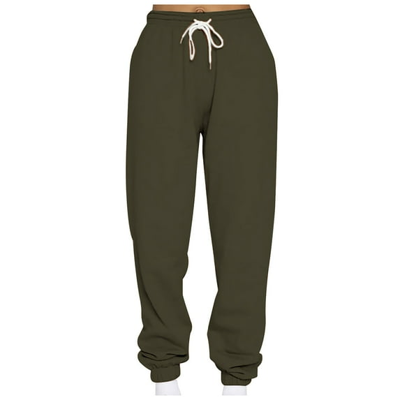 Plebaso Womens Sports Sweatpants Loose Solid Color Straight-Leg Cinch Bottom Jogger Pants Ladies Casual Long Trousers