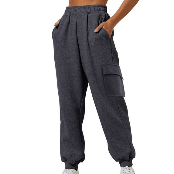 Plebaso Womens Sports Sweatpants with Pockets Loose Solid Color Cinch Bottom Jogger Pants Ladies Casual Long Trousers