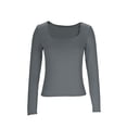 thumbnail image 1 of Plebaso Womens Square Neck Long Sleeve T Shirts Casual Basic Tees Lightweight Solid Color Undershirts, 1 of 3
