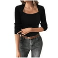 thumbnail image 1 of Plebaso Womens Square Neck Long Sleeve Tops Ribbed Knit Casual Slim Stretch Tee Shirts for Going Out, 1 of 7