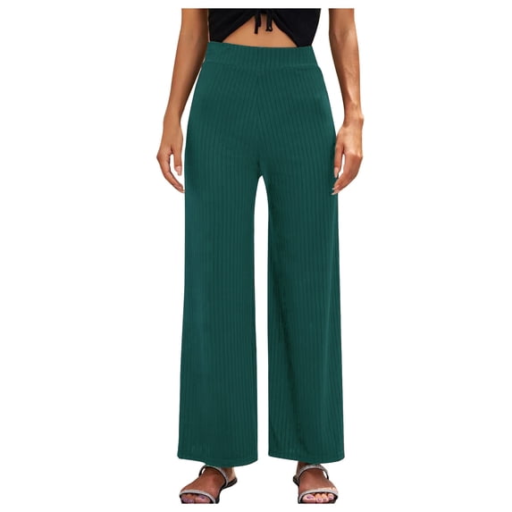Plebaso Womens Stretch Pants Solid Color Elastic Waist Wide Leg Pants Ladies Casual Loose Outdoor Trousers