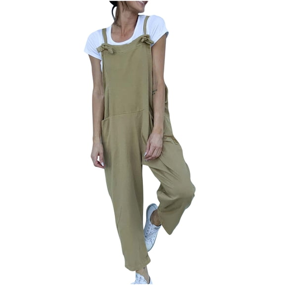 Plebaso Womens Summer Casual Sleeveless Suspender Camis Jumpsuit Solid Color Romper with Pockets