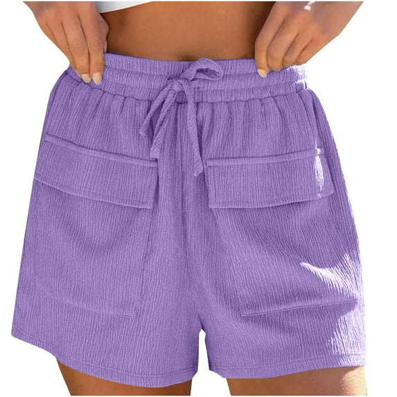 Plebaso Womens Summer Shorts Drawstring Casual Shorts Pleated Loose Shorts with Front Pockets S-5XL