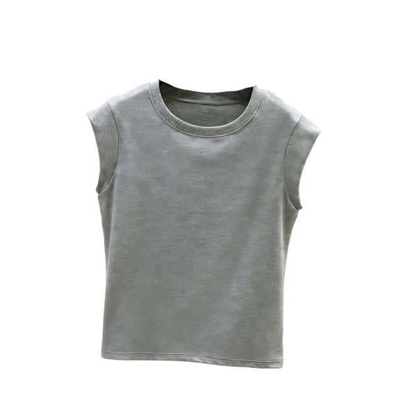 Plebaso Womens Summer Tops Ribbed Knit Sleeveless Tank Tops for Women Crew Neck Soft Casual Tee Shirts