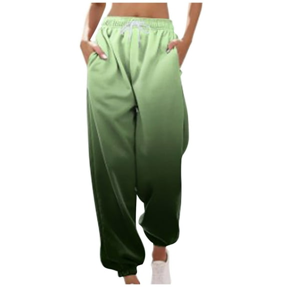 Plebaso Womens Sweatpants with Pockets Spring Fall Baggy Elastic Waist Gradient Color Jogger Pants Ladies Casual Long Trousers