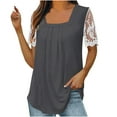 thumbnail image 1 of Plebaso Womens Tops Trendy Lace Short Sleeve Pleated Square Neck Tunic Top Casual Dressy Blouse for Women, 1 of 6