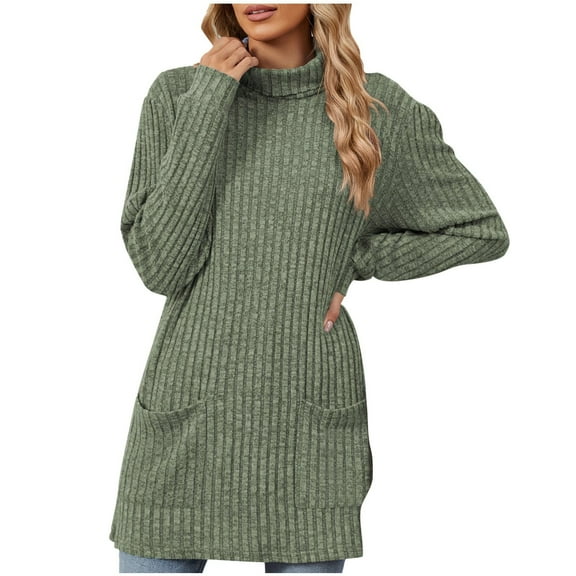 Plebaso Womens Turtleneck Sweaters with Pockets Knit Long Sleeve Tunic Tops Casual Pullover Sweater