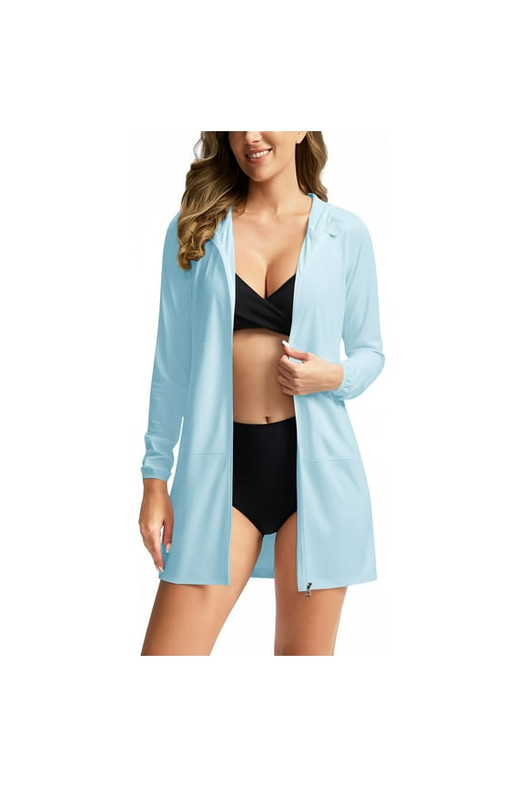 Womens UPF 50+ Cardigan Long Sleeve Open Front Sun Shirts Lightweight Sun Protection Beach Cover Up